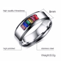 Colorful crystal jewelry gay pride wedding Stainless steel rings for women